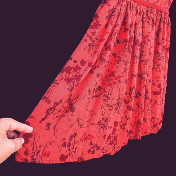 Vintage Lanz Dress 60s Fit and Flare XS Red Floral Wool Linen With Pockets - Picture 6 of 14